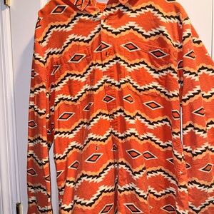 Men's Aztec Patterned Casual Button Down Shirt - Orange